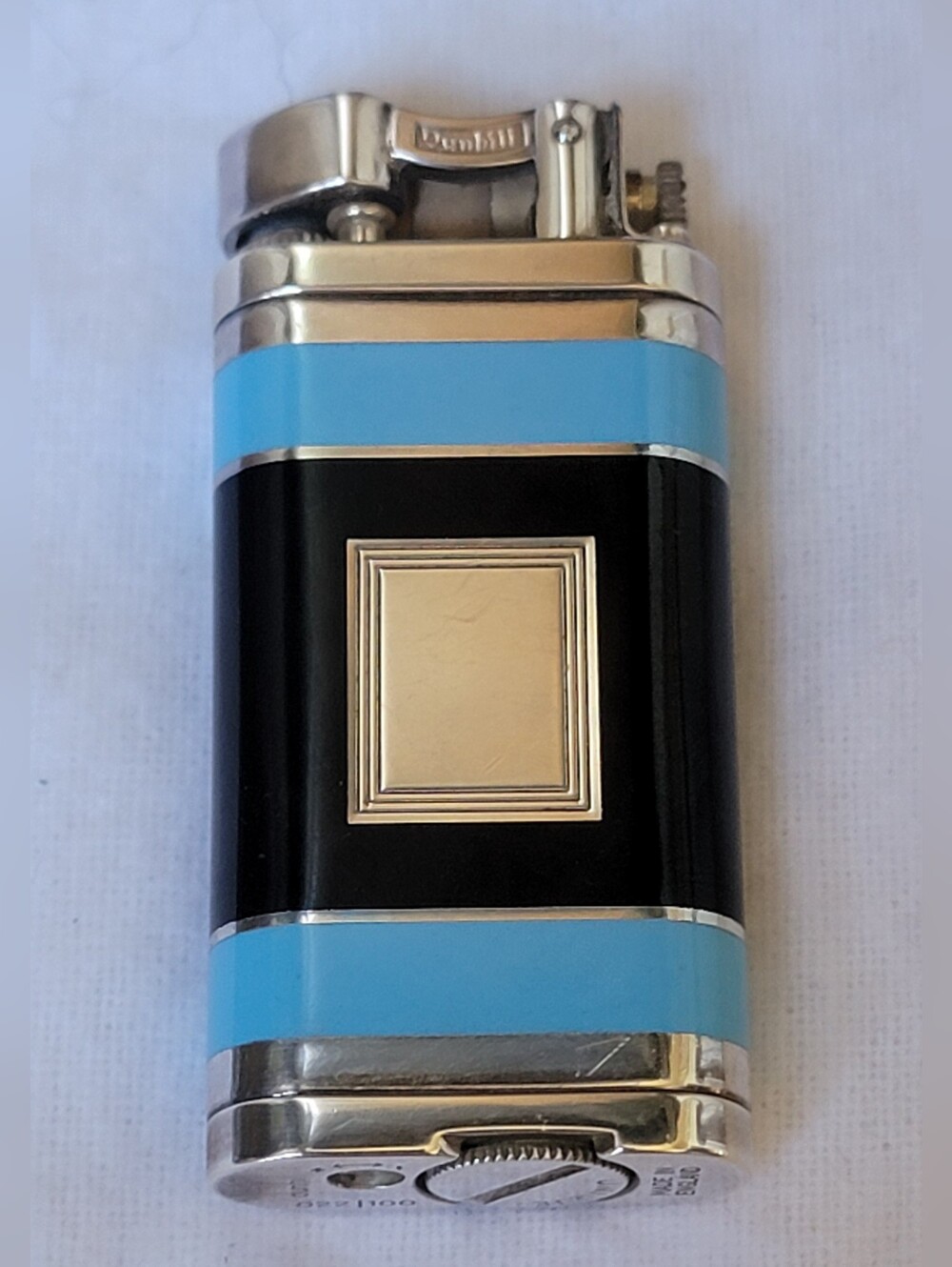 Dunhill UNIQUE Art Deco Lift Arm Lighter Sterling Silver Blue Blk 22/100 England
